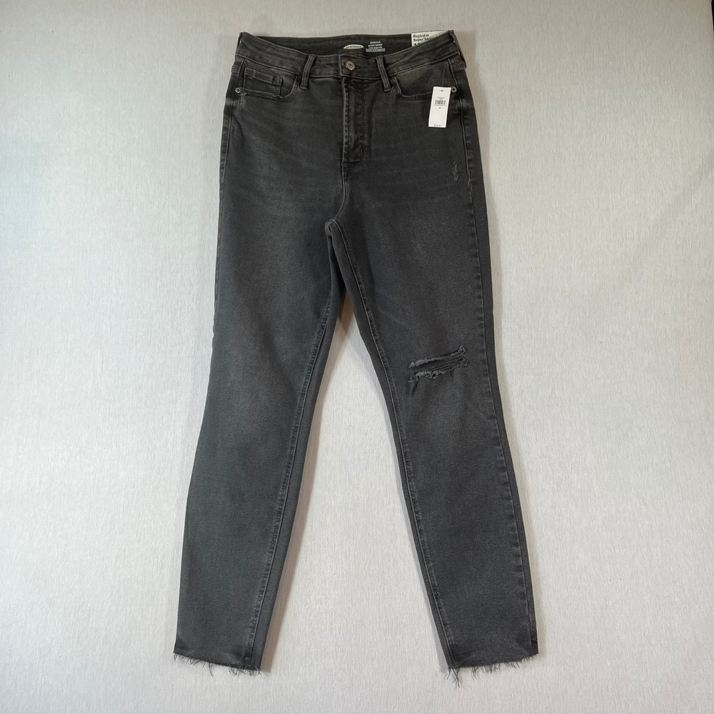 Old Navy Jeans Women 10 Rockstar Super Skinny Extra High Rise Gray Distressed